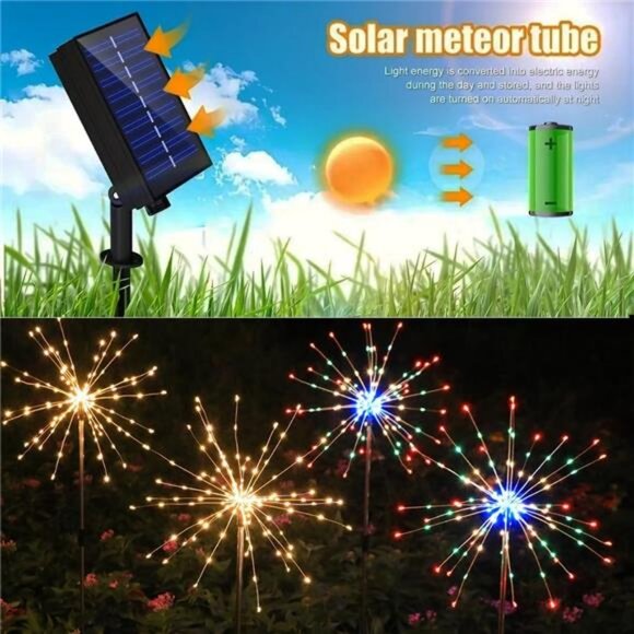 2 Packs x120 LED Solar Firework Lights with Remote, 8 Lighting Twinkle Modes - Picture 5 of 7